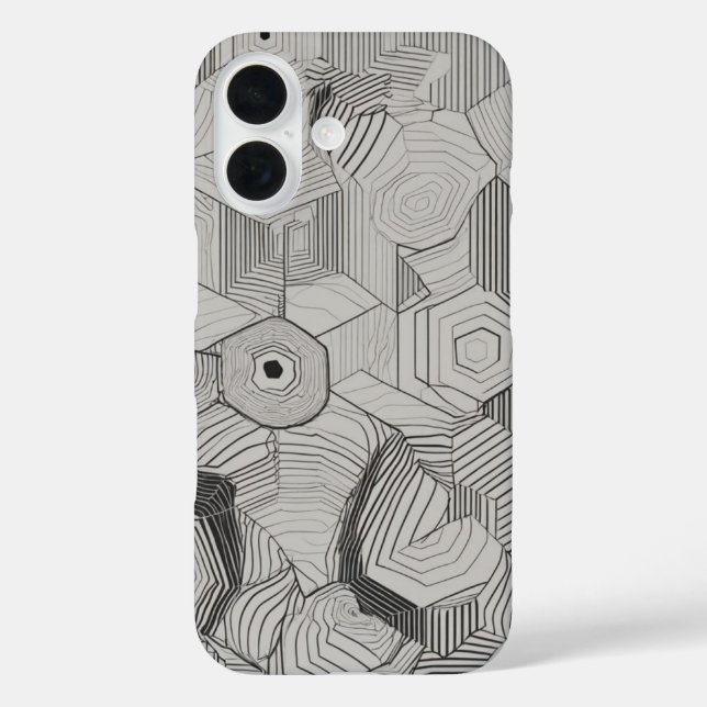 Konzentrierte Hexagons-Linie Art iPhone 16 Hülle (Rückseite)