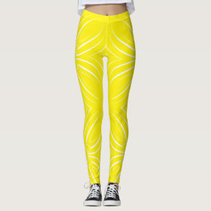 Konzentrierte Petalen in Weiß auf Gelb Bk Leggings