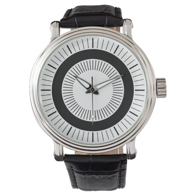 Konzentrische Strahlen - Schwarz Armbanduhr (Vorderseite)