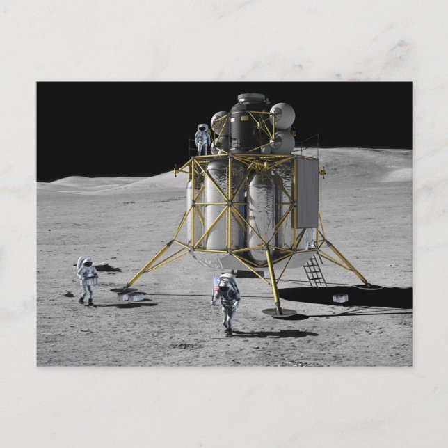 Konzept Art des Altair Lunar Lander und Astronaute Postkarte (Vorderseite)