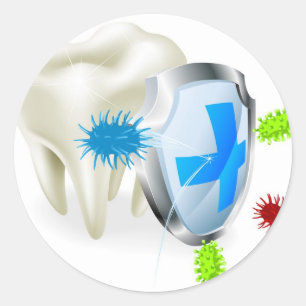 Konzept von Zahn und Schild Runder Aufkleber