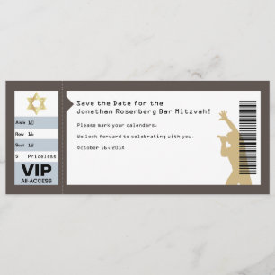 Konzert-Ticket Bar Mitzvah Save-the-Date in Braun Einladung