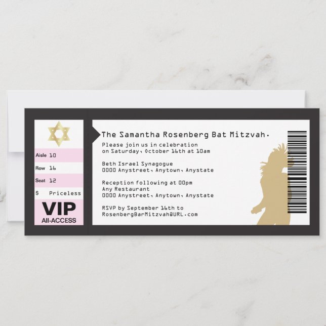 Konzert Ticket Bat Mitzvah Einladung in Schwarz (Vorderseite)