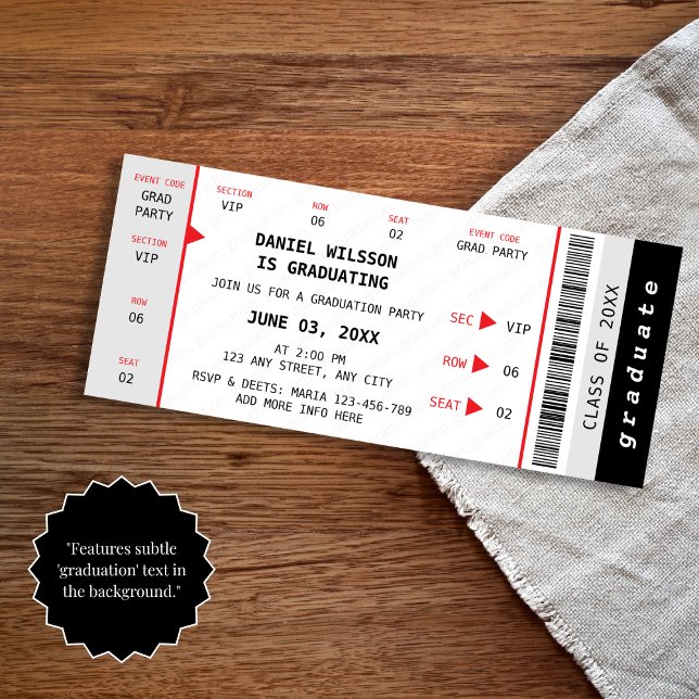 Konzert Ticket Class of 2025 Moderner Abschluss Einladung (Concert Ticket Class of 2025 Modern Graduation Invitation)