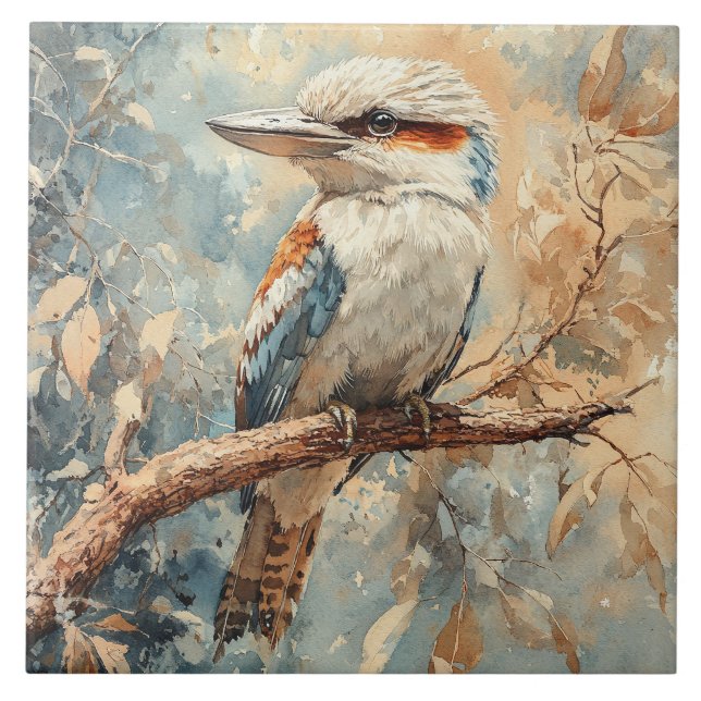 Kookaburra in a Tree Watercolor Fliese (Vorderseite)