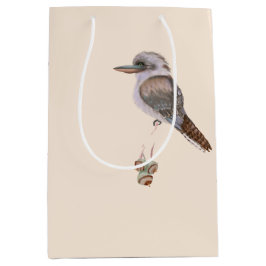 Kookaburra und Eukalyptus auf blassem Pfirsich Mittlere Geschenktüte