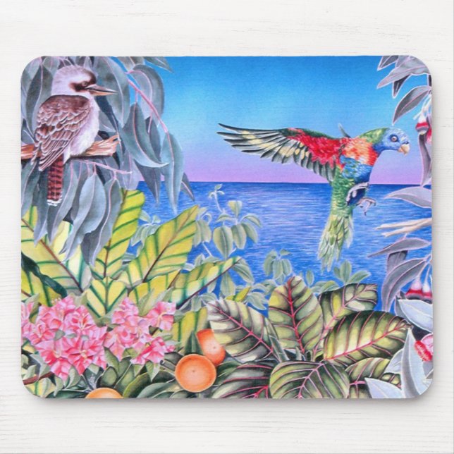 Kookaburra und Regenbogen Lorikeets Mousepad (Vorne)