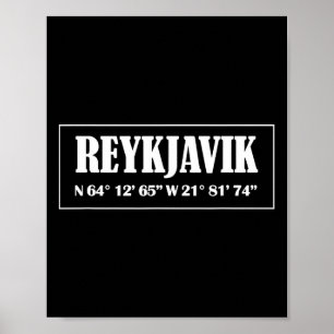 Koordinaten der Stadt Reykjavik Island Poster
