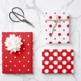 Koordination der niedlichen Rot- und Weißpolka-Pun Geschenkpapier Set