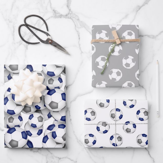 Koordination von Set-Blauen-Fußballbällen Geschenkpapier Set (Vorderseite)