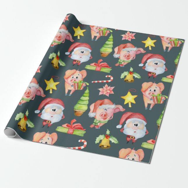 Koordinierung des Weihnachtsschweinmusters Geschenkpapier (Ungerollt)