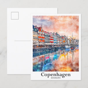 Kopenhagen Dänemark Aquarell-Skizze Handgezeichnet Postkarte
