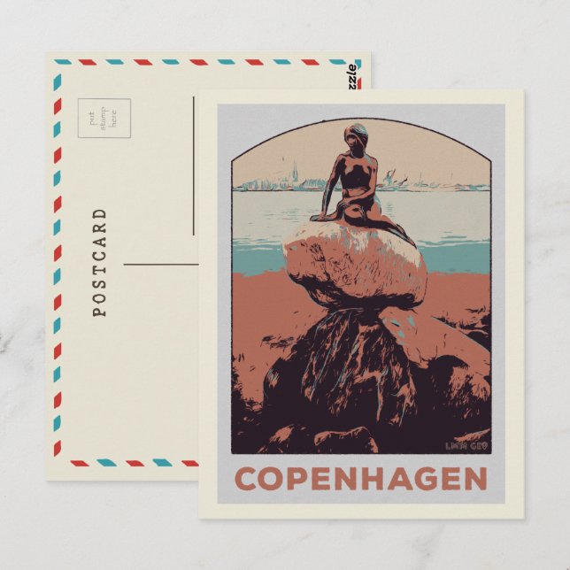 Kopenhagen Dänemark, die kleine Meerjungstatue Pos Postkarte (Vorne/Hinten)