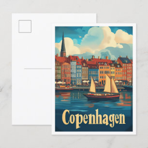 Kopenhagen Dänemark Kunst Vintage Reiseillustratio Postkarte