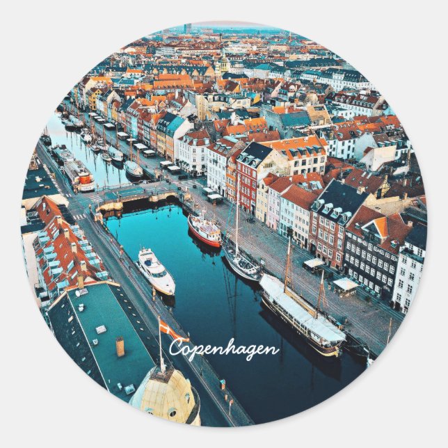 Kopenhagen, Dänemark, landschaftliche Sicht, Runder Aufkleber (Vorderseite)