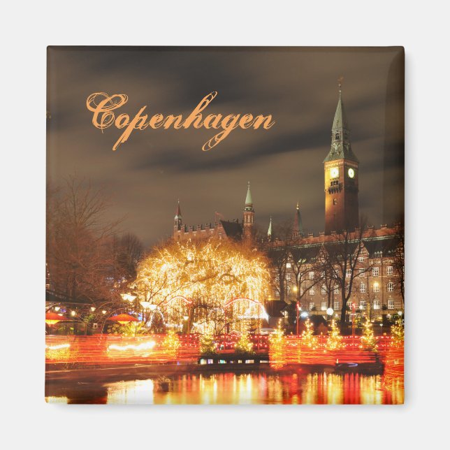 Kopenhagen, Dänemark nachts Magnet (Vorne)