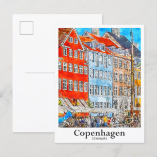 Kopenhagen Dänemark Reise Wasserfarben Skizze Postkarte