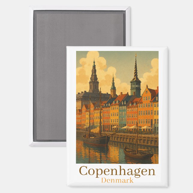Kopenhagen Dänemark Retro Travel Magnet (Vorderseite/Rückseite)