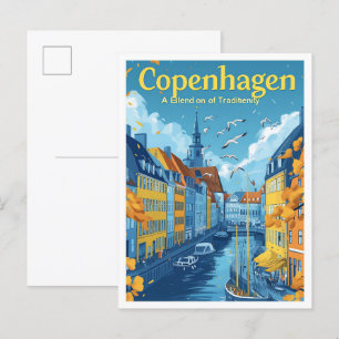 Kopenhagen Dänemark Vintage Kunstreise Illustratio Postkarte