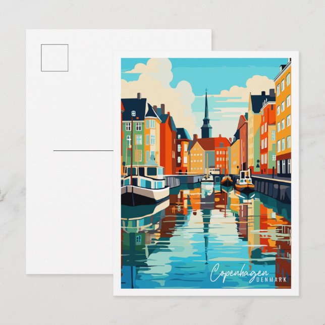 Kopenhagen Dänemark Vintage Reise Illustration Postkarte (Vorne/Hinten)