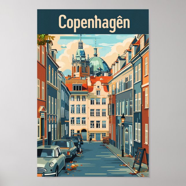 Kopenhagen Dänemark Vintage Travel Illustration Poster (Vorne)