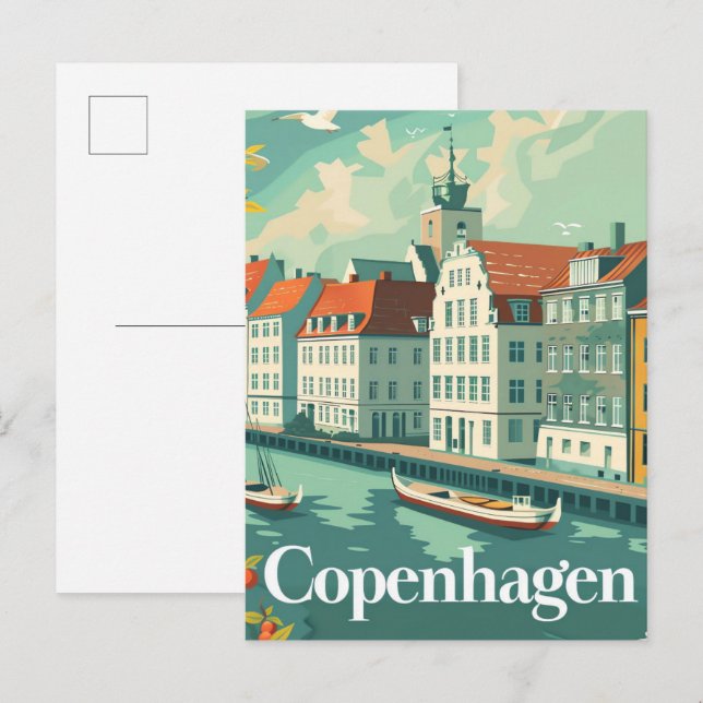 Kopenhagen Dänemark Vintage Travel Illustration Postkarte (Vorne/Hinten)