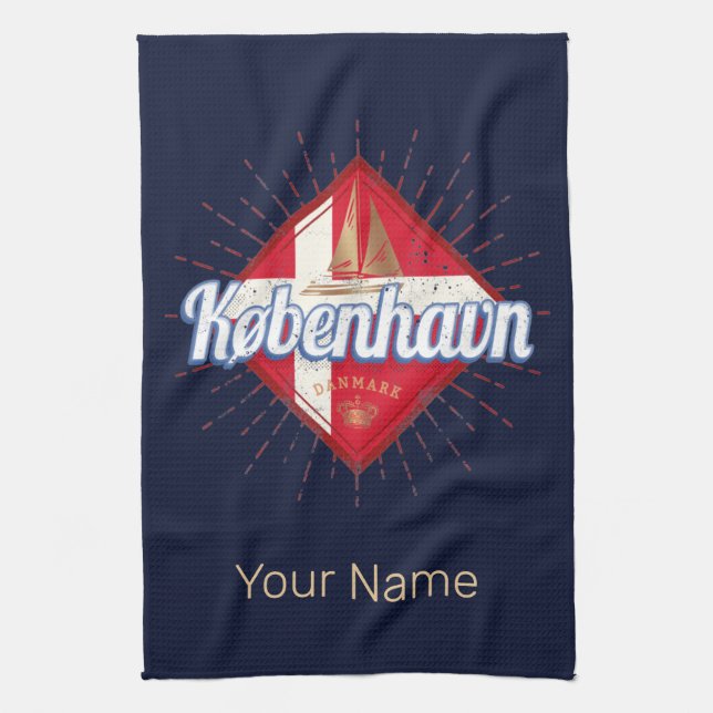 Kopenhagen Hauptstadt Dänemark Retro Segelschiff Geschirrtuch (Vertikal)