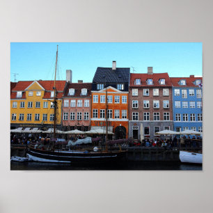 Kopenhagen Nyhavin farbenfrohe Canal Boats House F Poster