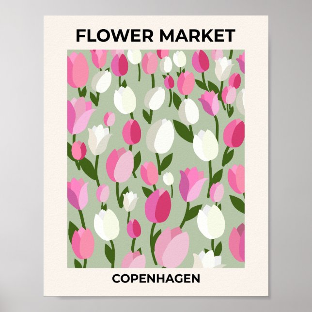 Kopenhagener Blume - Rosa und Grün Poster (Vorne)