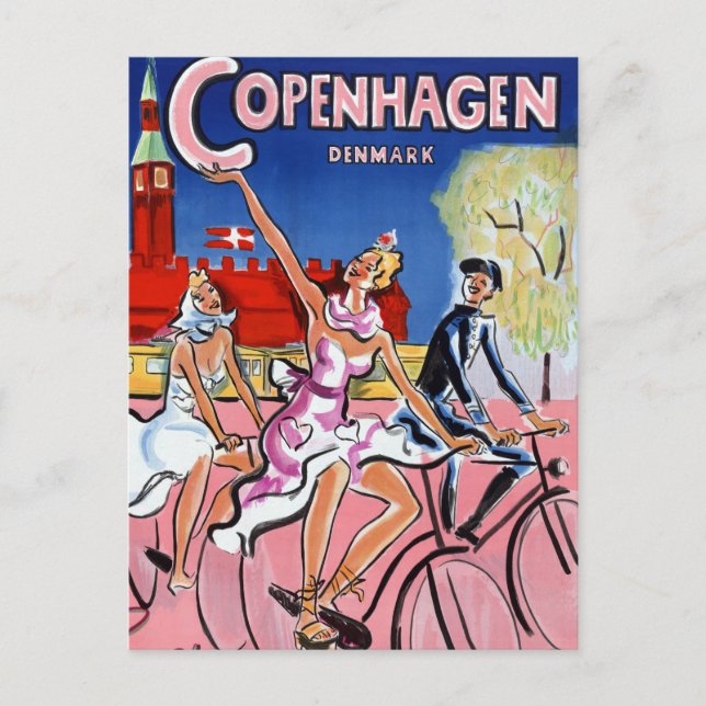 Kopenhagener Jahrgang Reiseplakat neu belebt Postkarte (Vorderseite)