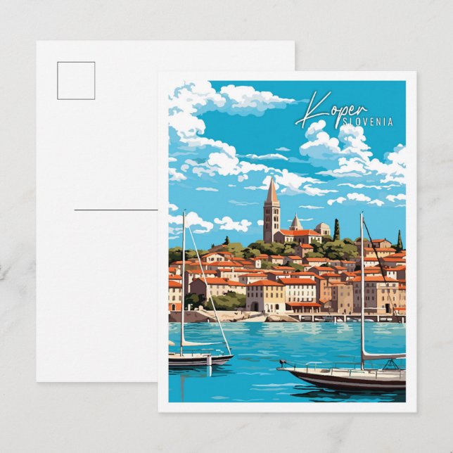 Koper Slovenije Vintage Illustration Postkarte (Vorne/Hinten)