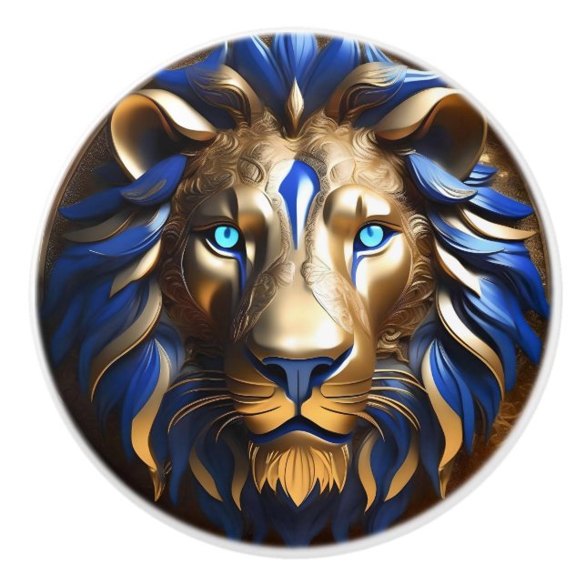 Kopf der blauen und goldenen Löwe, Keramikknauf (Vorderseite)