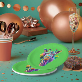 Kopf der farbenfrohen geometrischen Giraffe Pappteller