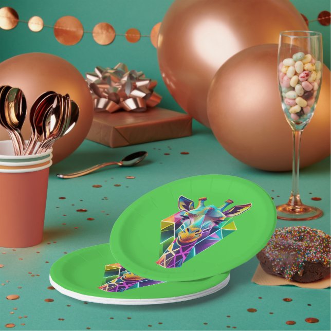 Kopf der farbenfrohen geometrischen Giraffe Pappteller (Multi)