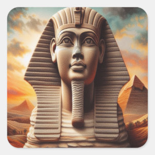 Kopf der Gizeh-Sphinx mit Pyramiden Ägypten Reise Quadratischer Aufkleber