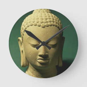 Kopf des Buddhas, Sarnath (Sandstein) Runde Wanduhr