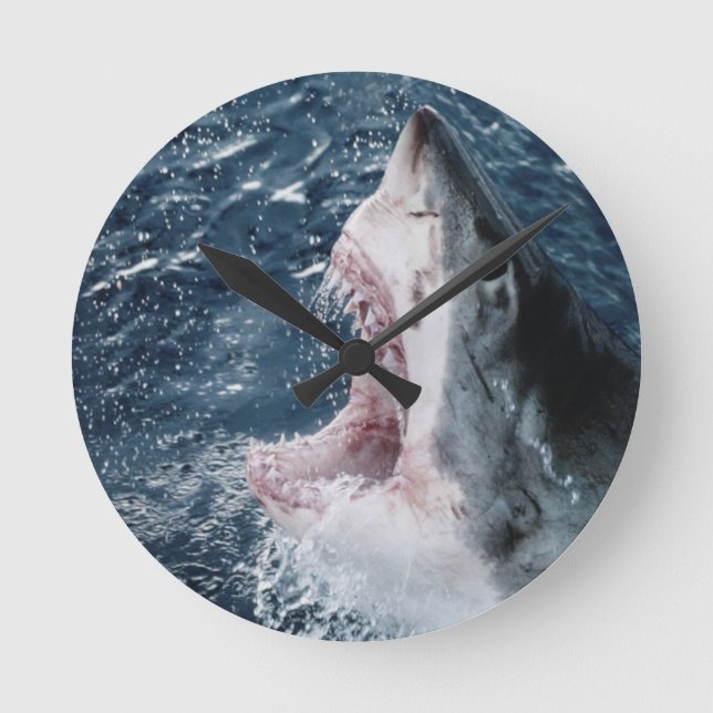 Kopf des Weißen Hais Runde Wanduhr (Vorderseite)