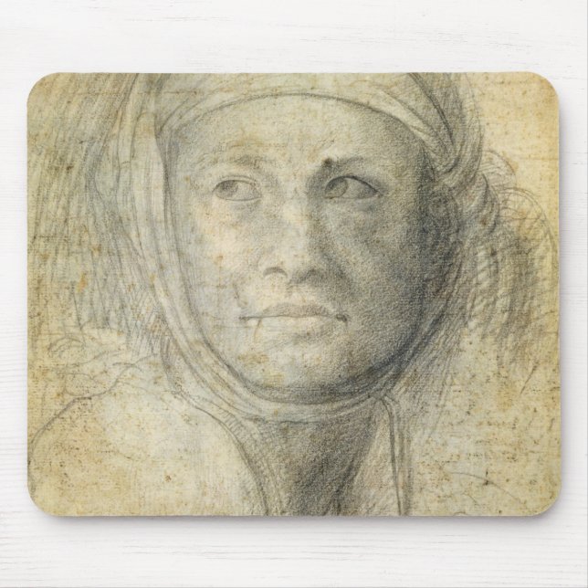 Kopf einer Frau (Bleistift auf Papier) Mousepad (Vorne)