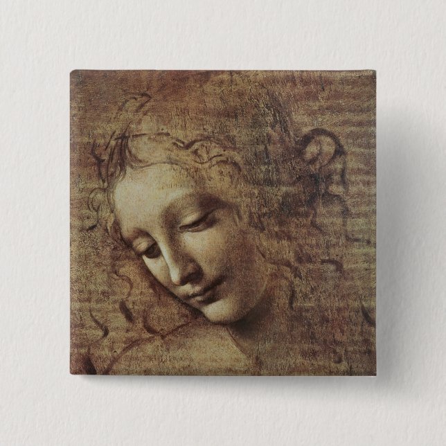 Kopf einer jungen Frau mit dem Tousled Haar oder, Button (Vorderseite)