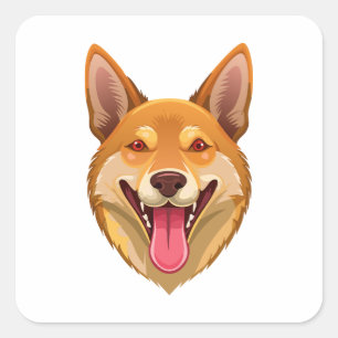 Kopf eines australischen Wildhundes Dingo Quadratischer Aufkleber
