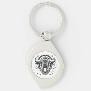Kopf eines großen gehörnten Bisons Schlüsselanhänger