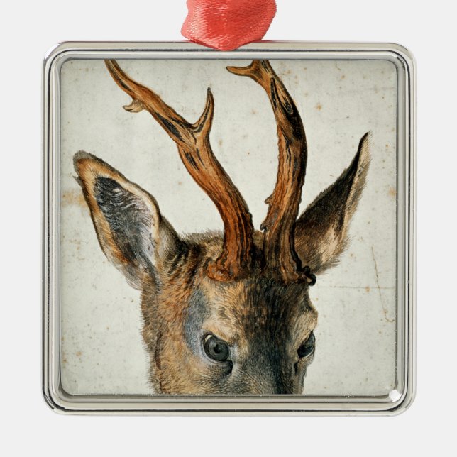Kopf eines Rogen-Rotwilds Silbernes Ornament (Vorne)