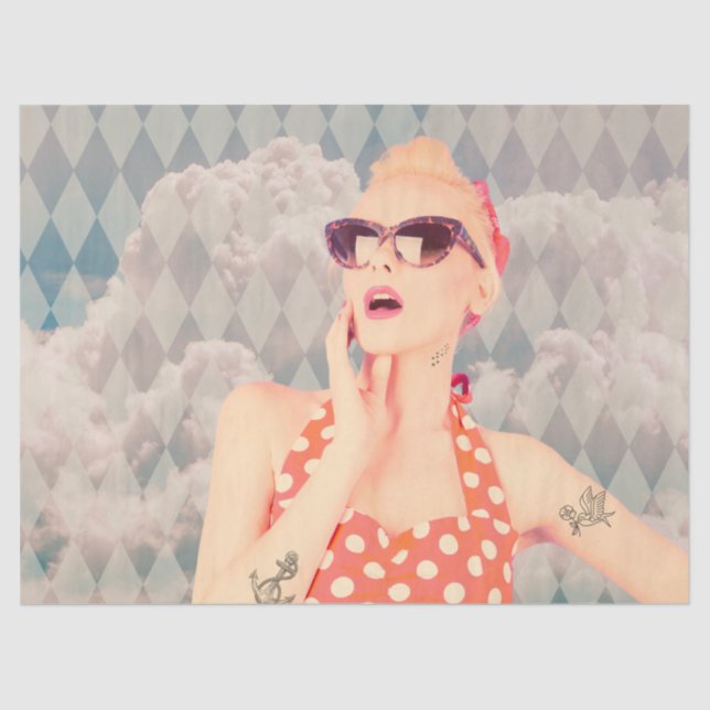 Kopf in Clouds Button Up Style Retro Girl Seidenpapier (Vorderseite)