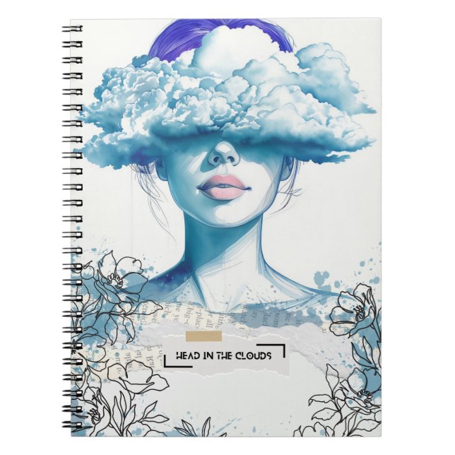 Kopf in den Wolken | Notebook-Journal Notizblock (Vorderseite)