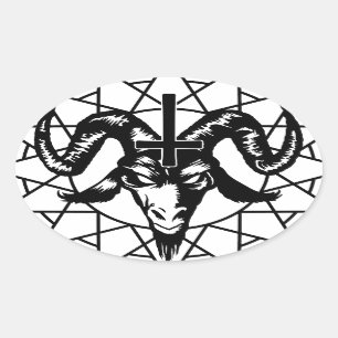Kopf mit Chaos Star (schwarz) Ovaler Aufkleber