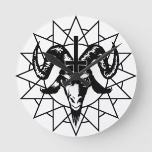 Kopf mit Chaos-Stern (Schwarzes) Runde Wanduhr