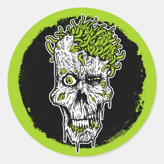 Kopf mit Würmern rund Aufkleber (Vorderseite)