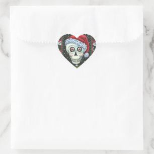 KOPF SANTA SKULL, CHRISTMAS SKELETON SPASS Herz-Aufkleber