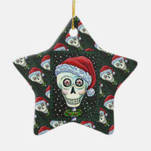 KOPF SANTA SKULL, CHRISTMAS SKELETON SPASS KERAMIK ORNAMENT