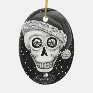 KOPF SANTA SKULL, CHRISTMAS SKELETON SPASS KERAMIK ORNAMENT